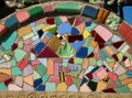 Bright folk art broken pottery collage at historic LA site